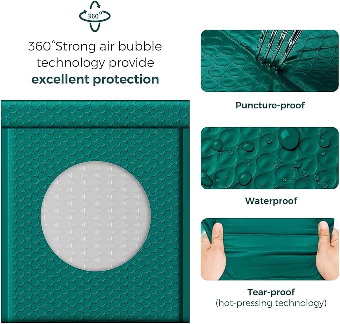 Fuxury Bubble Mailer 8.5 x 12 250 Pack Forest Green #2 Padded Envelopes Self-Seal Adhesive Bubble Mailers Bulk Water Resistant Bubble Envelope for Mailing,Packaging,Small Business