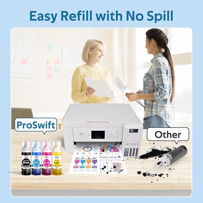 522 High Capacity Ink Refill Bottle Combo Pack Compatible for Epson 522 Ink Works with EcoTank ET-2400, ET-2720, ET-2800, ET-2803, ET-2840, ET-4700, ET-4800, ET-4810 Printer (4 Pack,70ML)
