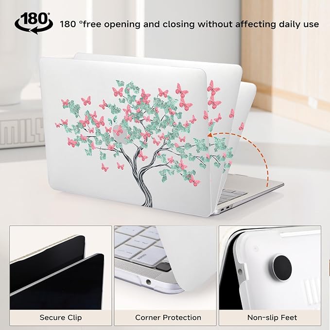 Cute Clear Print Case for MacBook Air 13 inch 2025-2022 M4 A3240 M3 A3113 M2 A2681,for Mac Air13 M4 Sturdy Pattern Plastic Hard Shell&Keyboard Cover for MacBook Air 13.6 Cases,Butterfly Tree