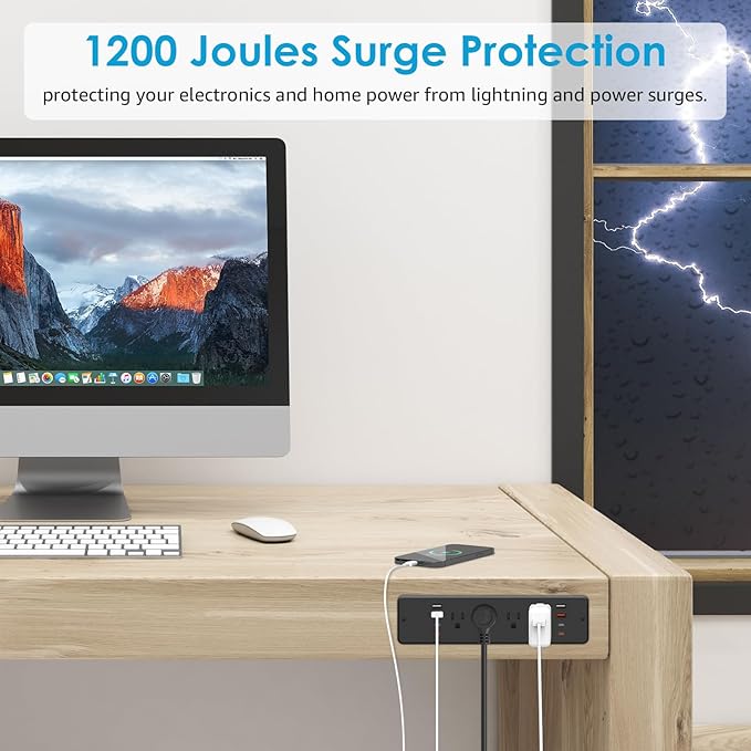 HHSOET 8 Outlet Recessed Power Strip, 30W Fast Charging Furniture Power Outlet USB C, Flush Mount Surge Protection Socket with 4 USB-A and 4 USB-C, 10ft Power Cord. (Black)