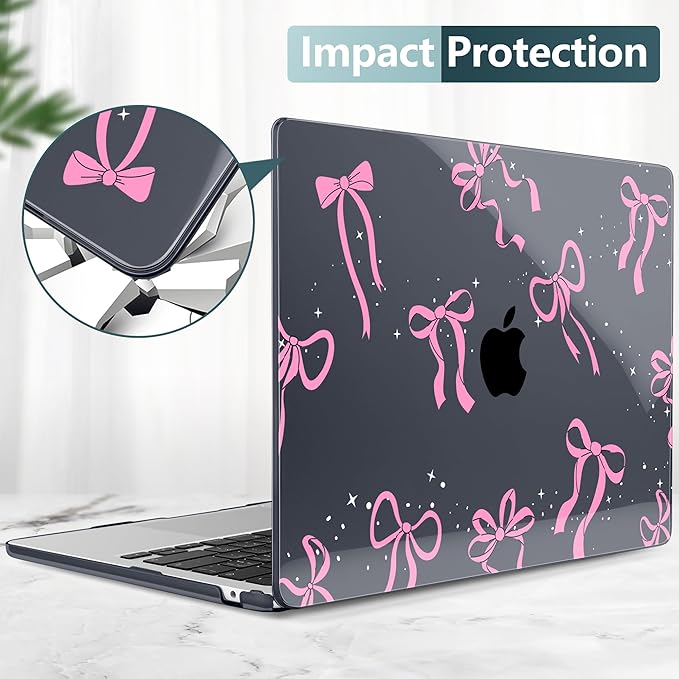 DONGKE Compatible with M4 MacBook Air 15 inch Case 2025 2024 2023 A3241 A3114 A2941 M3 M2 Liquid Retina Display Touch ID, Plastic Hard Case & Keyboard Skin & Screen Protector - Bows & Stars