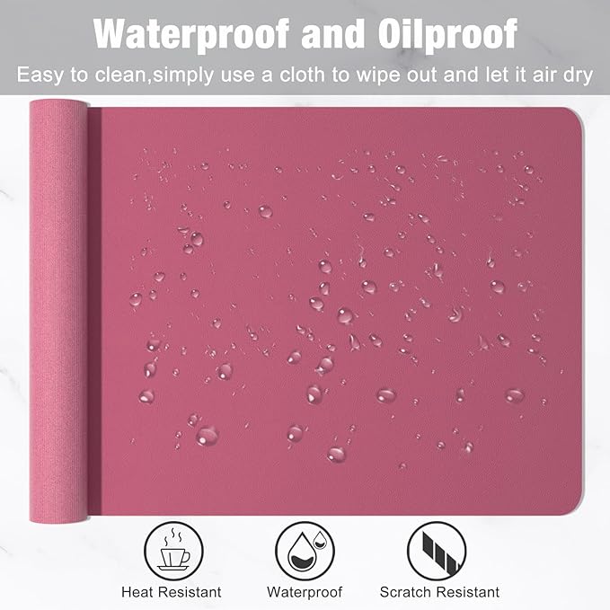Hsurbtra Desk Pad, 35.5" x 17" PU Leather Desk Mat, XXL Extended Mouse Pad, Waterproof Desktop Blotter Protector, Non-Slip Ultra Thin Large Laptop Keyboard Writing Mat for Office Home, Deep Red