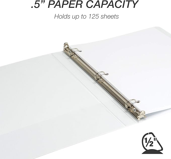 Samsill Durable 0.5 inch 3 Ring Binder, Made in USA, D Ring Binder, FSC 100% Recycled Chipboard, White, 4 Pack
