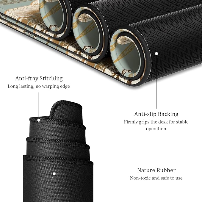 Desk Mat, 32" x 16" XXL Extended Large Gaming Mouse Pad, Desktop Decor Desk Pad, Cute Men Women Office Supplies and Accessories, XL Mouse Mat for Laptop & Keyboard, Retro Flower and Bird