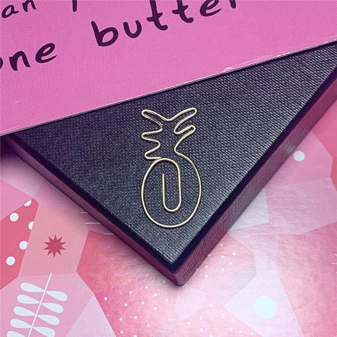 OWLFAVO 40pcs Pineapple Shape Paper Clips with Clear Box, Rose Gold and Yellow Gold, Funny Cute Paperclips Bookmarks Planner Clips for Fun Office Supplies School Gifts Wedding Decoration