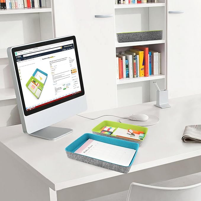 Welaxy 2-Piece Office Desk Drawer Organizer Tray Letter-Size documents A4 Paper Book File Folder Holder Storage Bins (Green + Turquoise)