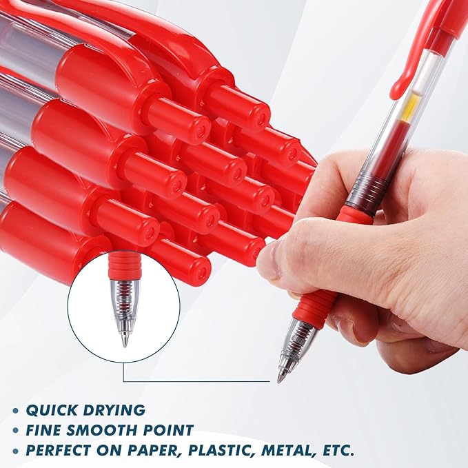 Jetec 500 Pcs Premium Gel Roller Pens Bulk, Fine Point 0.7 mm, Retractable Gel Ink Roller Ball Pens for Writing Journaling Taking Notes Office (Red)