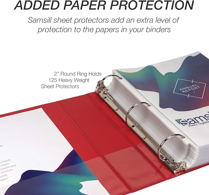 Samsill 2 Inch 3 Ring Binders, Made in USA, Economy Round Ring, Clear View Cover, 425 Sheet Capacity - for School, Home, Office - Red, 12 Pack