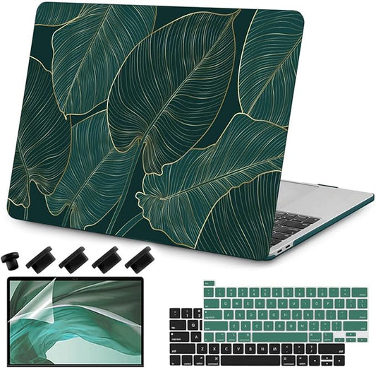 Teryeefi for MacBook Pro 13 inch Case M2 M1 2022 2020 2019-2016 Model A2338 A2289 A2251 A2159 A1989 A1706 with Touch Bar, Hard Shell Case & Keyboard Cover & Screen Protector, Green Leaf