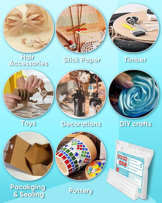 SHALL Mini Hot Glue Sticks, 0.27” Dia x 4” Long, 220-pack Clear Hot Melt Glue Gun Sticks for All-temp Mini Glue Guns, Multipurpose for Kids Adults DIY Art Craft Sealing Repairing Festival Decoration