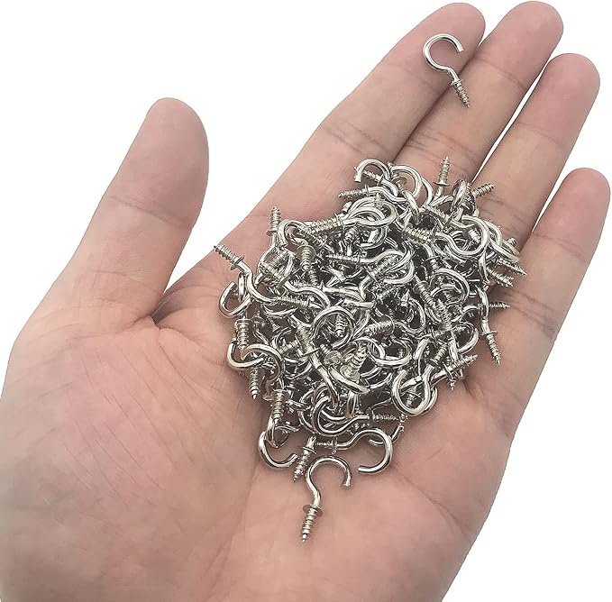 120 Pcs 1/2 Inch Screw-in Hooks Nickel Plated Metal Cup Hooks, Ceiling Hooks Silver