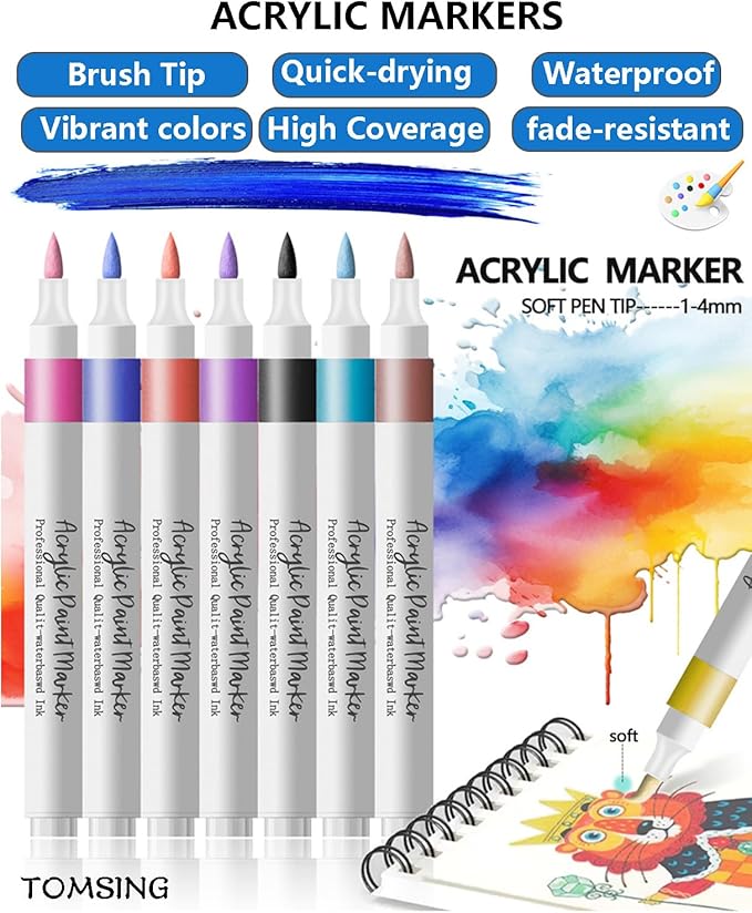 48 Colors Brush Markers Pens,Water-based Ink and Quick-Drying,Painting Supplies Perfect for Plastic Sheets Fabric Bags Ceramics Stone Pottery Wood and Handmade Crafts（48 Colors）