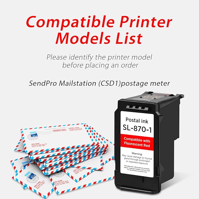 High Capacity SL-870-1 XXL Red Ink Cartridge Compatible with SL870-1 SL8701 XXL Fluorescent Red Ink Replacement for Pitney Bowes SendPro Mailstation Postage Meter (CSD1) 1-Pack (1×16ML)