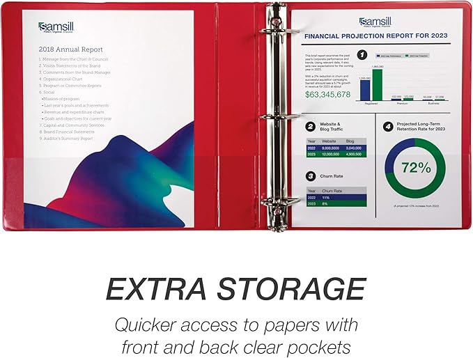 Samsill Durable 1.5 inch 3 Ring Binder, Made in USA, D Ring Binder, FSC 100% Recycled Chipboard, Red, 4 Pack