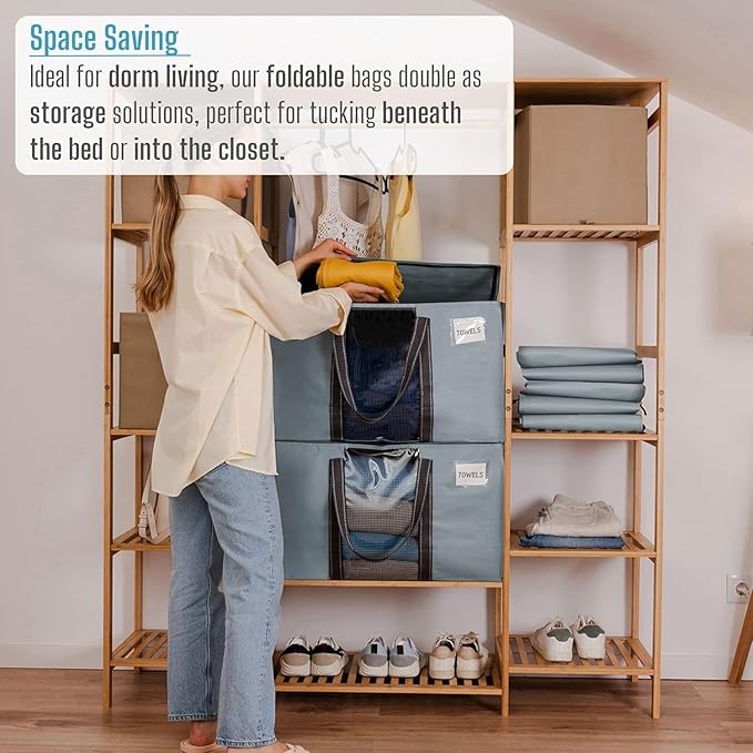 VENO 10 Pack Moving Bags, Moving Supplies, Moving Boxes, College Packing Storage Boxes with Lids Alternative, Heavy Duty Totes, Extra Large, Sturdy Handles, Zipper (Light Blue with Window, 10 Pack)