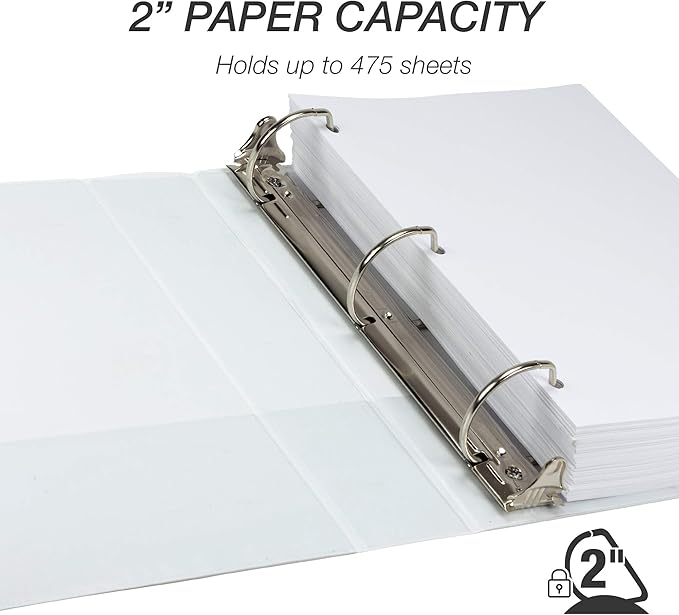 Samsill Durable 2 Inch Binder, Made in The USA, D Ring Binder, Customizable Clear View Cover, Pearl White, Holds 475 Pages