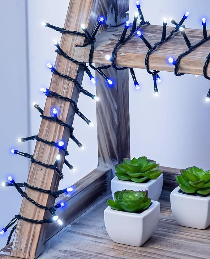 197FT 600 LED Christmas Lights Outdoor Indoor, Plug in String Lights for Outside 8 Modes, Waterproof Christmas Tree Lights for Outside Bedroom Wedding Party Holiday Decorations, Blue White