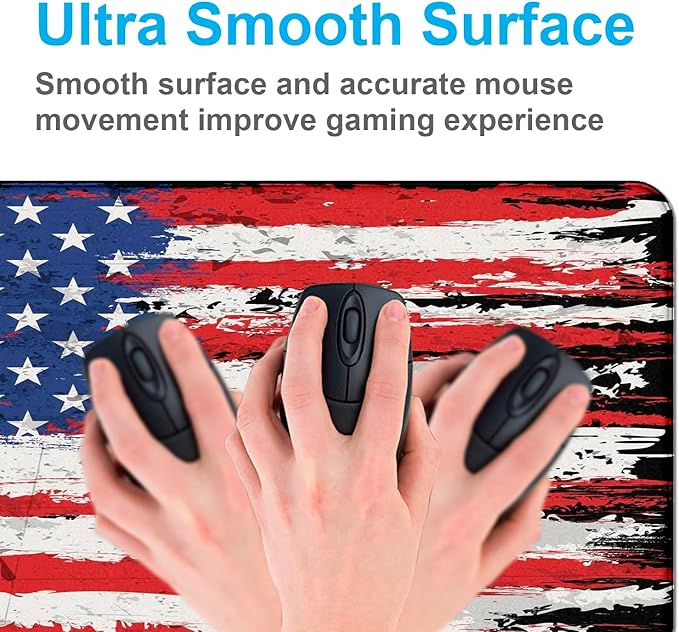 Oversized American Flag Computer Desk Pad, Non Slip Keyboard Pad, Custom Thick Seam Edge Office and Home Mouse Pad 35.4 x 15.7 Inches