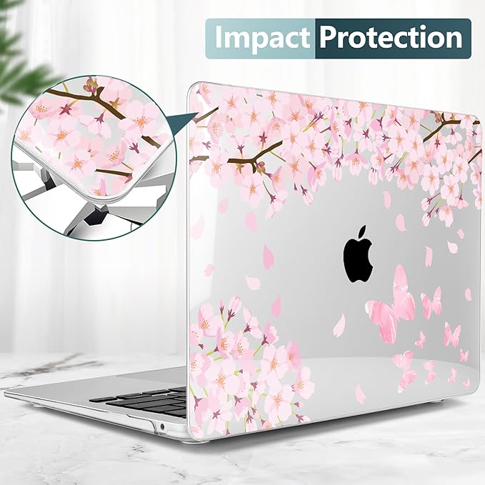 DONGKE Compatible with MacBook Air 13 inch Case 2021 2020 2019 2018 Release A2337 M1 A2179 A1932 with Retina Display & Touch ID, Plastic Hard Shell & Keyboard Cover - Flower Blossoms