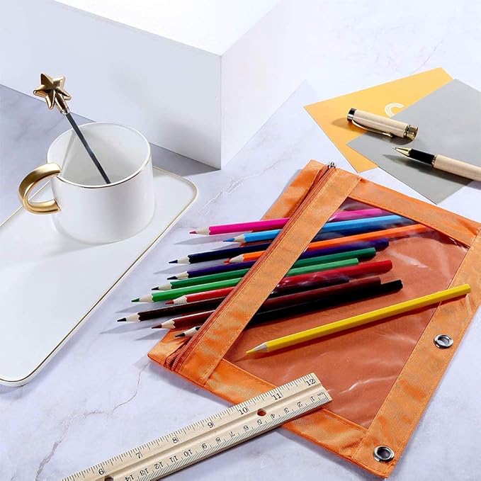 Pencil Pouch 3 Ring, Zipper Pencil Pouches Case Binder Cosmetic Bag Black 2 Pack