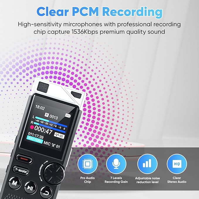 264GB Digital Voice Recorder,Professional Voice Activated Recorder for Lectures Meetings,18000 Hours voice recorder with playback,recording device, MP3 Player, Password Protection,audio recorder,Black