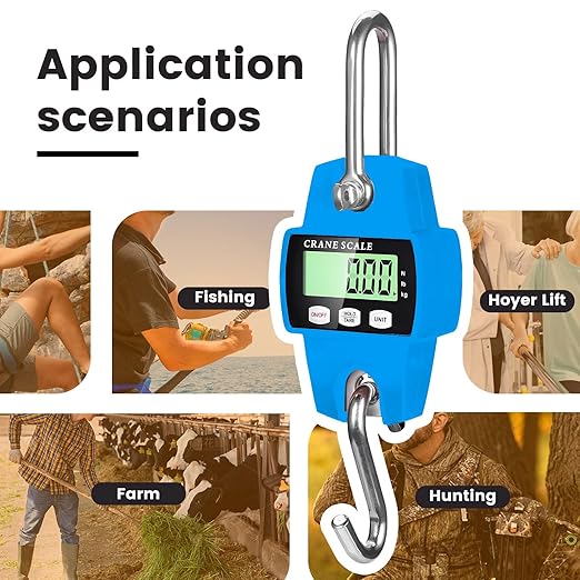 Digital Hanging Scale, 1102lb Crane Scale, 500kg Blue Digital Electronic Weighing Scale with LCD Display for Hunting, Outdoor, Bass Fishing, Big Game, Farm