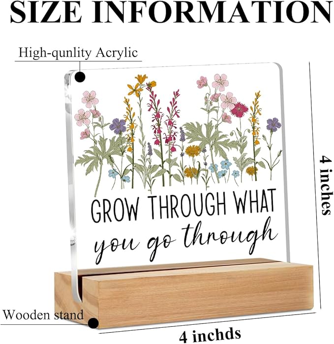 Inspirational Gifts for Women Acrylic Sign Decor Motivational Quote Home Office Table Decor Flores Acrylic Plaque, Shelf Cubicle Desktop Art Flowers Decoration Encouragement Gifts for Friend Colleague