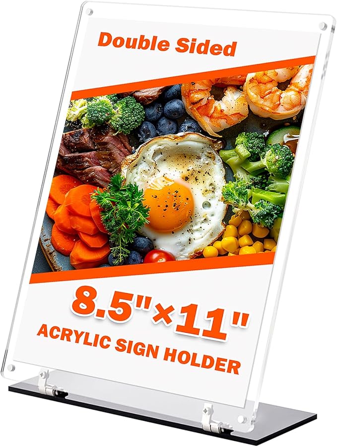 8.5"x11" Acrylic Sign Holder, 180°Adjustable Double-Sided Table Paper Display Stands For Office, Magnetic Clear Code Sign Menu Holder For Store