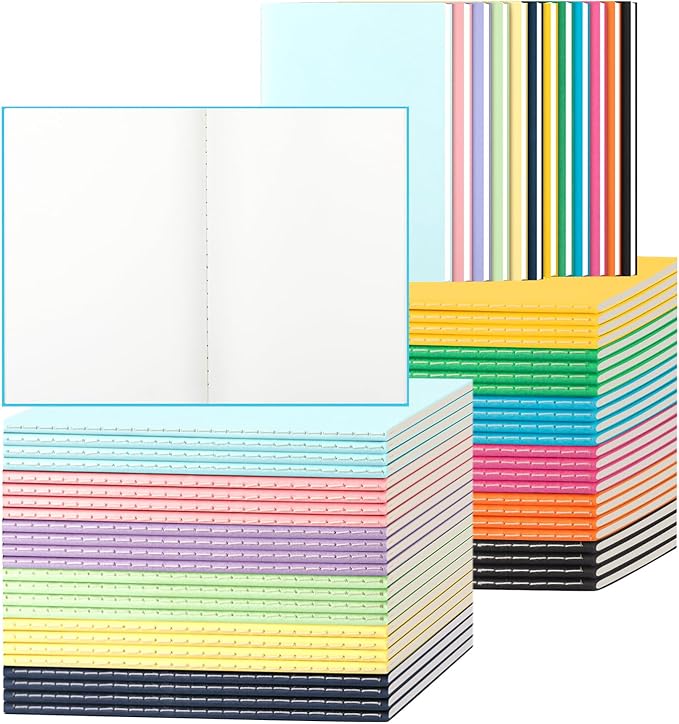 60 Pack Colorful Blank Notebooks for writing, Journals Bulk, A5 Composition Books, 8.3x5.5 Inch, 60 Pages, 30 Sheets Sketchbooks for Office School Travel Supplies (Blank-60 pack, 12 Colors)