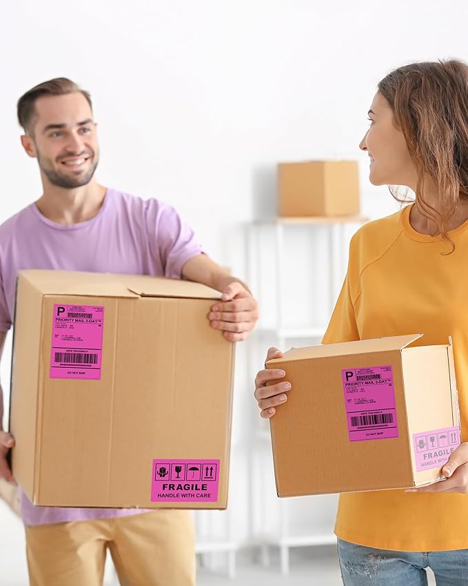 Phomemo 4x6 Thermal Label Printer Paper - 500 PCS Rose 4"x6" Fan-Fold Shipping Supplies Labels - Water/Oilproof Label Stickers - Permanent Adhesive Mailing Labels Paper for Thermal Printer