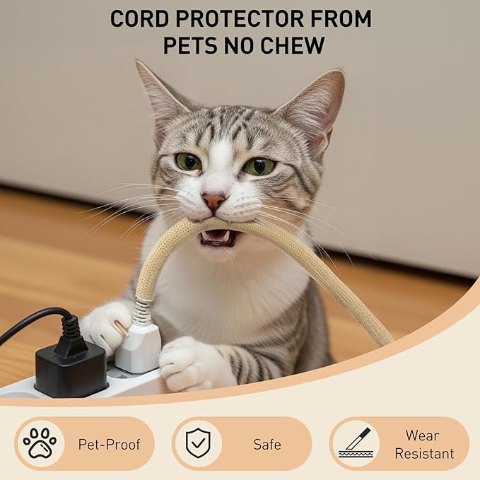 AGPTEK Cable Sleeve Cover, 10ft - 1.5 inch Desk Cord Organizer Cable Hider, Home Office Wire Management Computer TV Wire Loom Tubing, Pet Proof Cord Protector, from Cat Dog Chewing, Wood Color