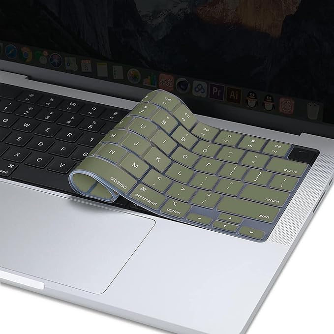 MOSISO Keyboard Cover Skin Compatible with MacBook Air 15 inch M3 A3114 M2 A2941/Air 13.6 A3113 A2681/Pro 14/16 M4 M3 M2 M1, Army Green