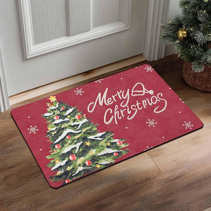 Christmas Doormat Christmas Tree Snowflakes Welcome Mat Farmhouse Floor Mats Outdoor Front Door Mat Front Porch Rugs for Thanksgiving Christmas Indoor Outdoors Decorative, 16" x 24" Inch