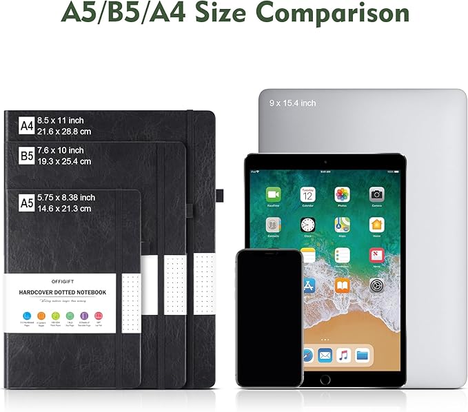 Bullet Dotted Journal Notebook, 312 Numbered Pages A5 Hardcover Leather Journal, 100gsm No Bleed Paper Dot Grid Notebook with Index Pages, Dot Journal for Women Men, 5.75" x 8.38", Green