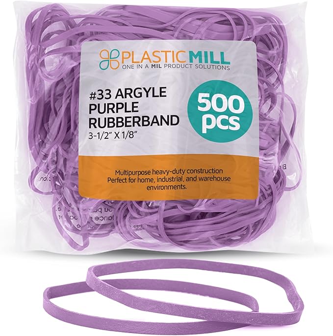 PlasticMill Rubber Bands - #33 Size - Argyle Purple Rubberbands - 1LB/500 Count