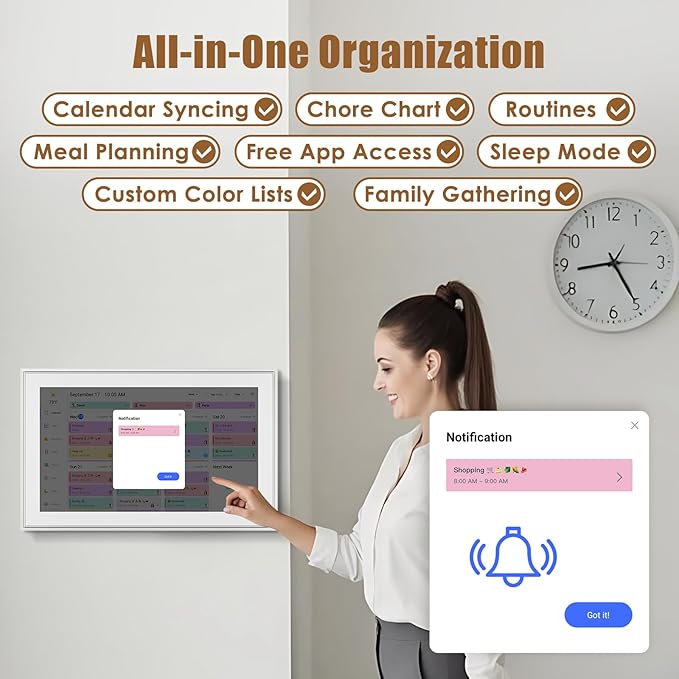 Digital Calendar: 15.6-inch Electronic Calendar & Chore Chart, Smart Touchscreen Interactive Display for Family Schedules–Wall Mount Included, Great for Organizing Your 2025-2026 Wall Planner