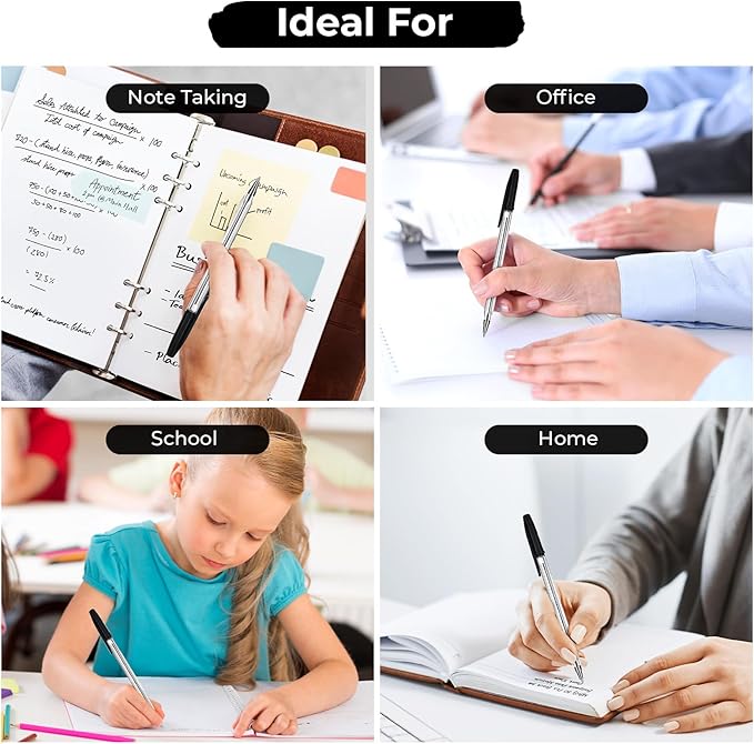 M&G Ballpoint Pens, Black Ink Ballpoint Pens Medium Point 1.0mm, Ball Point Pens Bulk Lasting Smooth Writing with Anti-Slip Grip & Plug-In Cover for Journaling Office School Women Men (50 Pack)