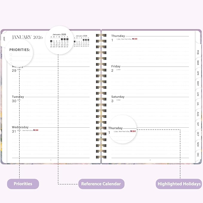 2026 Planner, Weekly and Monthly Calendar Agenda Book, Jan 2026 - Dec 2026, Hardcover Planning Academic Planner for Office School Supplies and Desk Accessories - Letter Size (8.5'' x 11'')