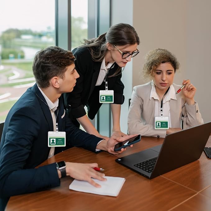 RexID ID Badge Holder with Clip Badge Reels Clear Plastic Name Tag Badge ID Card Name Tags (25 Pcs (Horizontal), Blue)