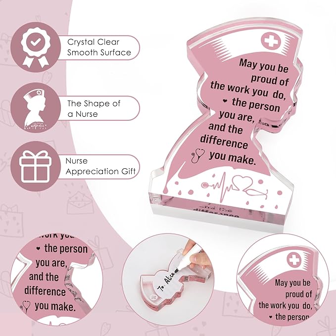 Nurse Gifts Nurses Week Gifts for Women RN Nurses Appreciation Cool Female Nurse Day Graduation Christmas Birthday Retirement Gift for Nurse Centerpieces Nursing Acrylic Plaque Keepsakes Desk Decor