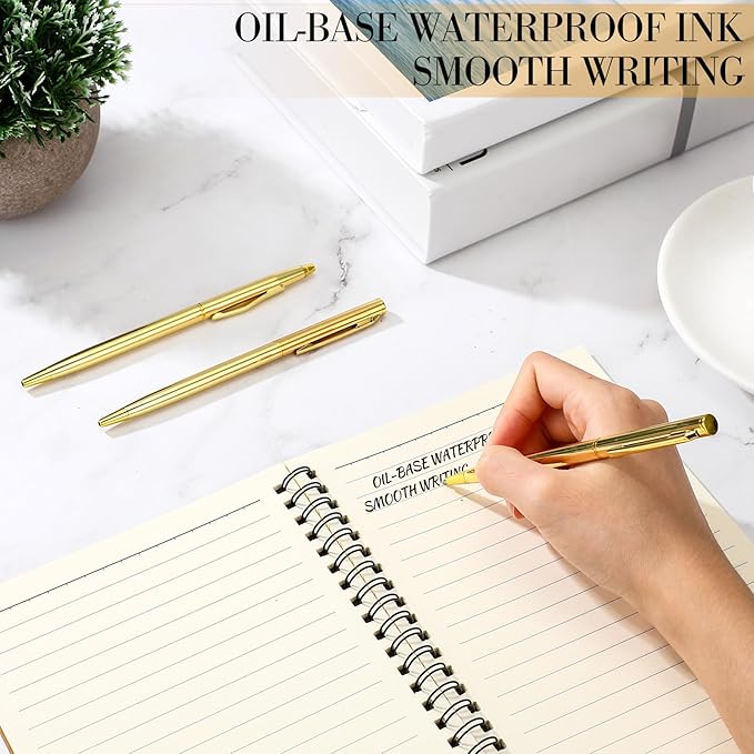 Fuutreo 150 Pack Wedding Gold Pens Bulk Gold Metal Pens Slim Ballpoint Retractable Ballpoint with Black Ink Mini Conical for Wedding Favors Guests, Office Business Teachers,1.0 mm