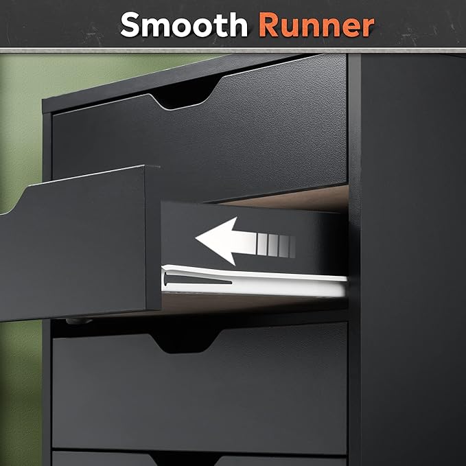 DEVAISE 7-Drawer Chest, Wood File Cabinet with Wheels, Black