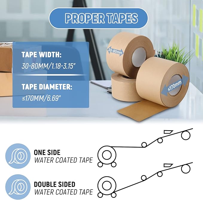 Water-Activated Tape Dispenser, Manual Kraft Gum Tape Dispenser, Width Adjustable 1.18-3.15", Light Weight & Portable Packing Tape Dispenser Set, Blue