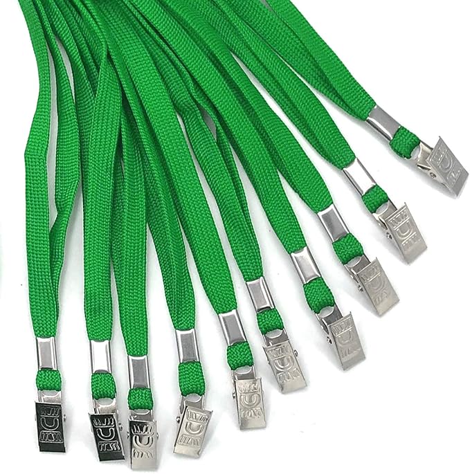 Beebel Lanyard 100 Pack Green Badge Lanyards Flat Lanyards Round 32" with Badge Clip