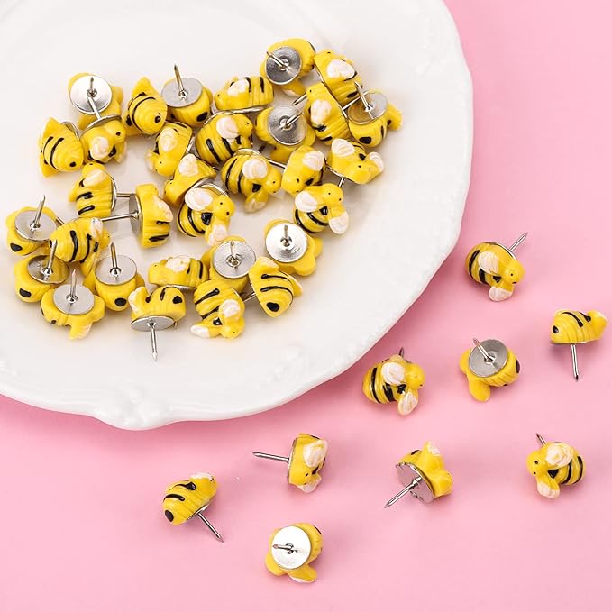40Pcs Bee Push Pins Bee Shaped Craft Embellishment Decorative Thumbtacks for Cork Board Office Or Home Decoration