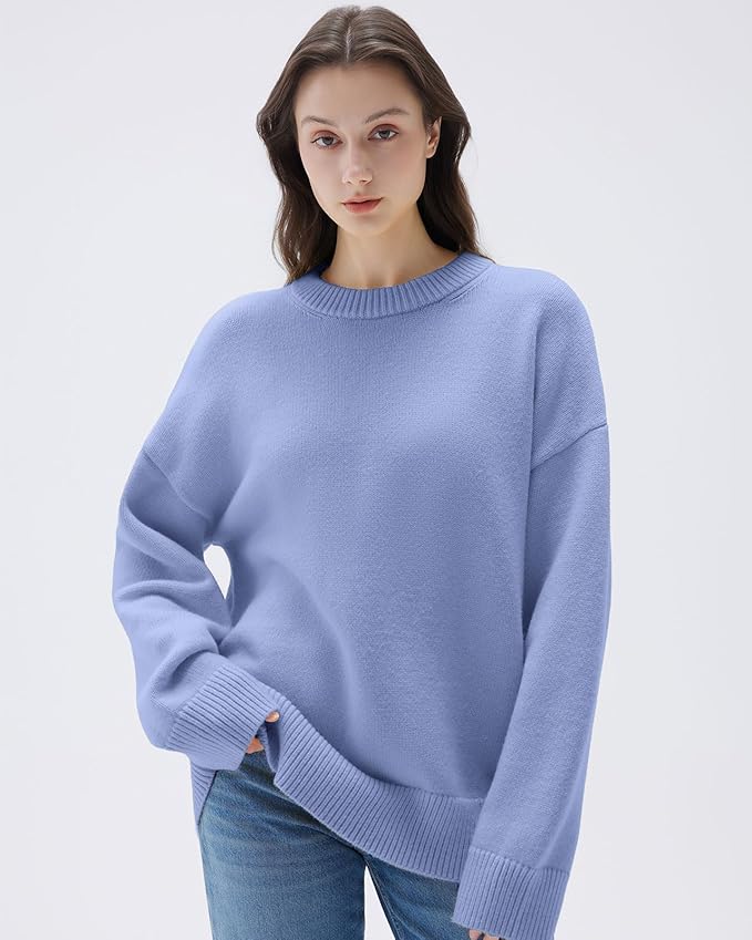 SUUKSESS Women Cashmere Oversized Long Sleeve Pullover Sweater Crew Neck Jumpers