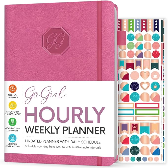 GoGirl Weekly Schedule Planner – Hourly Work & Life Planner with Time Slots – Vertical Agenda Organizer for Daily Productivity, A5 (Violet Blossom)