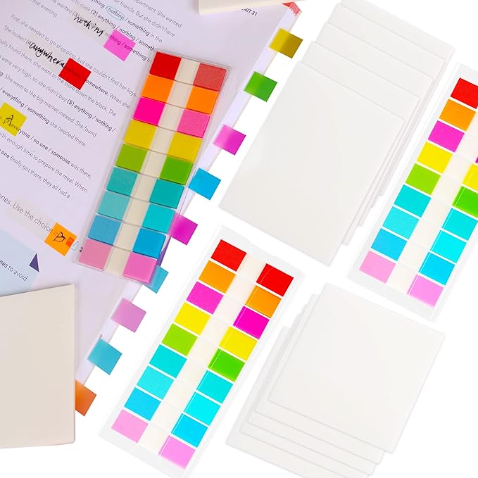 Golcellia Transparent Sticky Notes, See Through Sticky Note, Pastel Colorful Clear Sticky Notes-1040 Sheet Pack (3 Styles) Annotating Books Repositionable Translucent Sticky Tabs