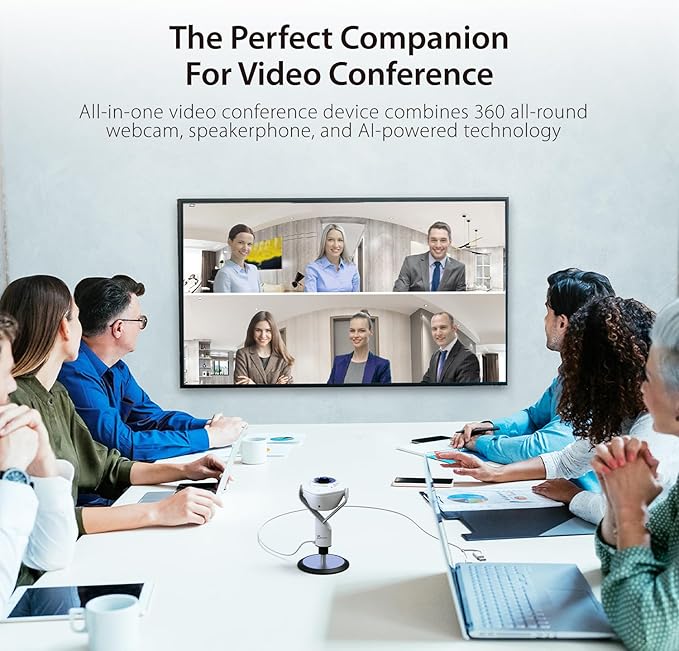 j5create 360 All Around AI-Powered Conference Room Camera with Speakerphone, Smart-Tracking, Auto-Framing, Include a Remote Control (JVU368)