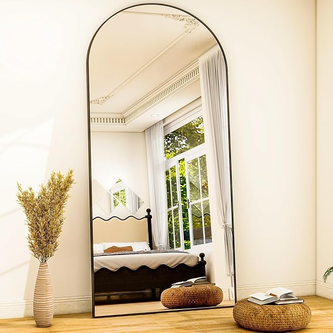 Arched Black Full Length Mirror, 22"x68" Large Floor Mirror with Stand,Hanging or Leaning Full Body Mirror with Aluminum for Living Room and Bedroom